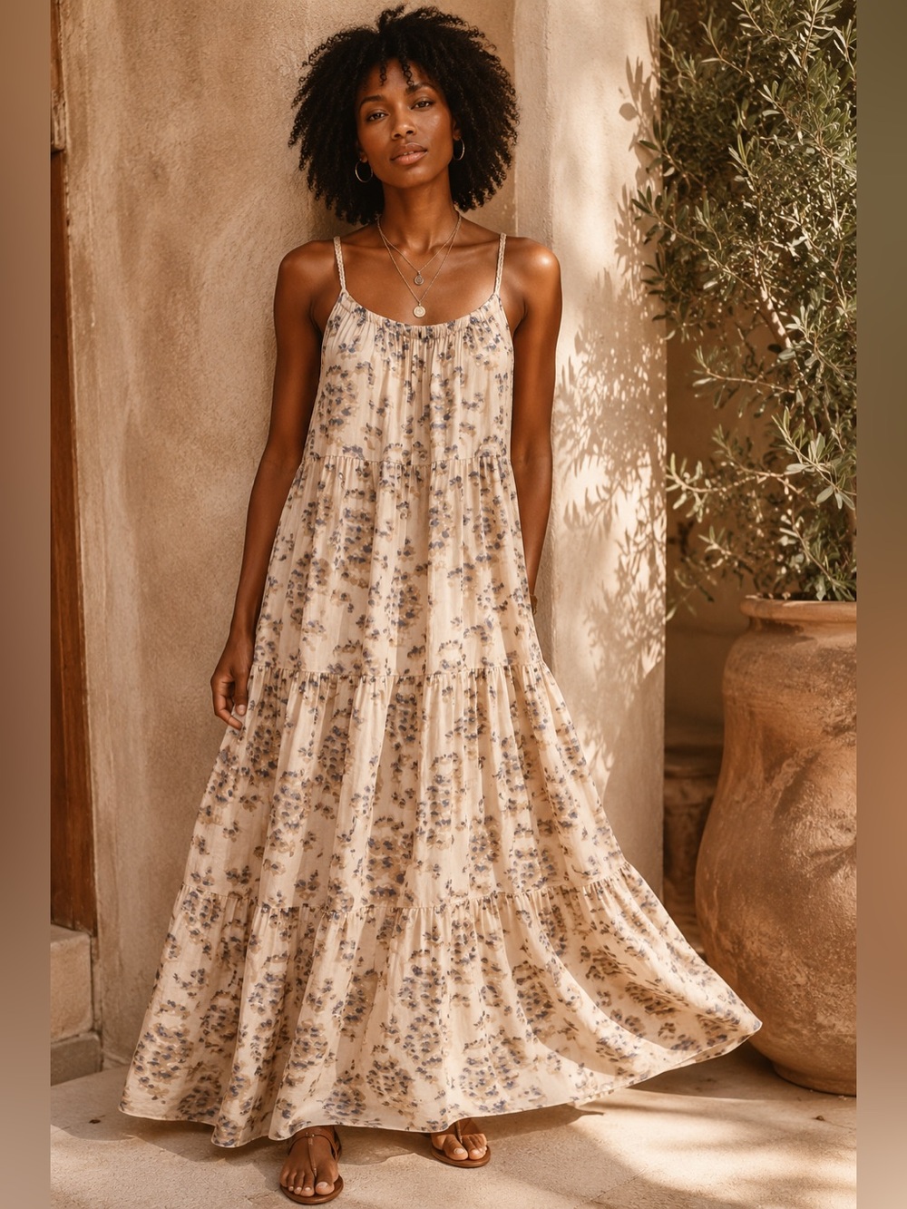 Elena Baldi Made in Italy Silk Blend Maxi Dress – Women’s Size Small Boho Tiered